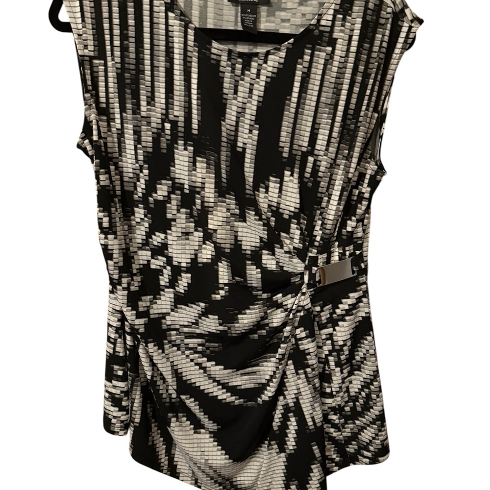 Alfani Black and White Asymmetrical Sleeveless Blouse